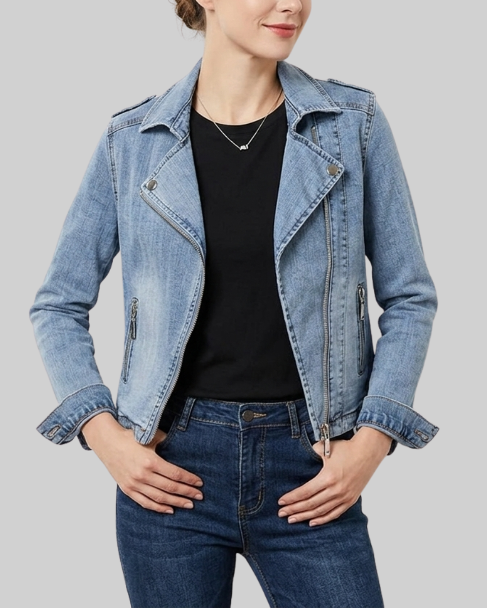 Women's Denim Full Zip Long Sleeve Outerwear Jacket
