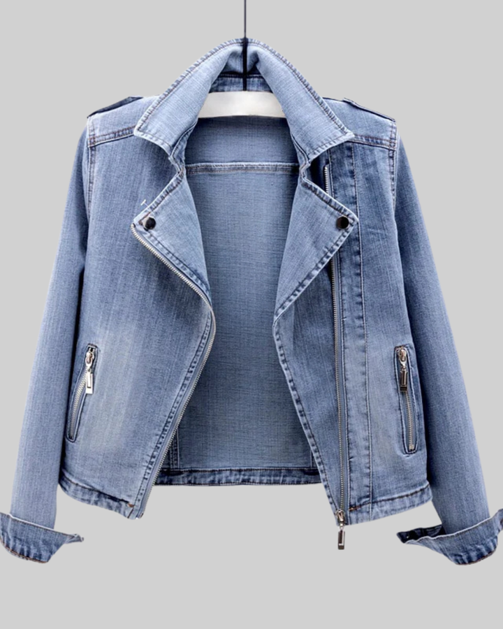 Women's Denim Full Zip Long Sleeve Outerwear Jacket