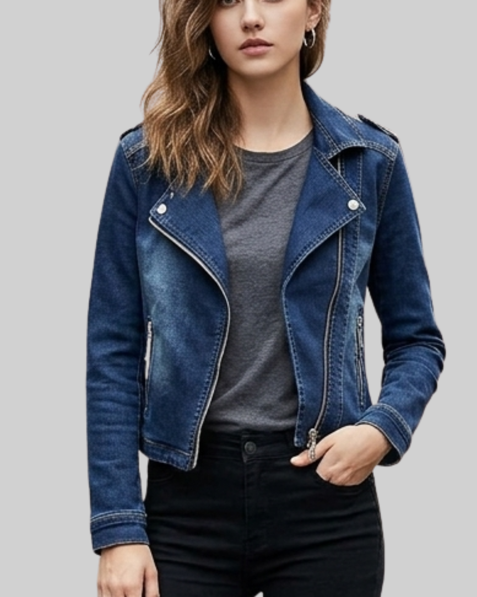 Women's Denim Full Zip Long Sleeve Outerwear Jacket