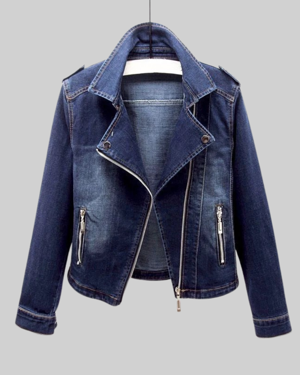 Women's Denim Full Zip Long Sleeve Outerwear Jacket