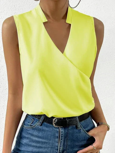 Harlow | Women's V Neck Sleeveless Wrap Front Office Blouse