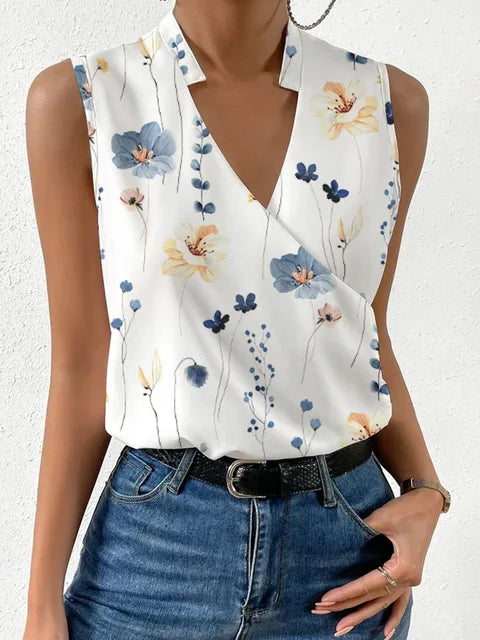 Harlow | Women's V Neck Sleeveless Wrap Front Office Blouse