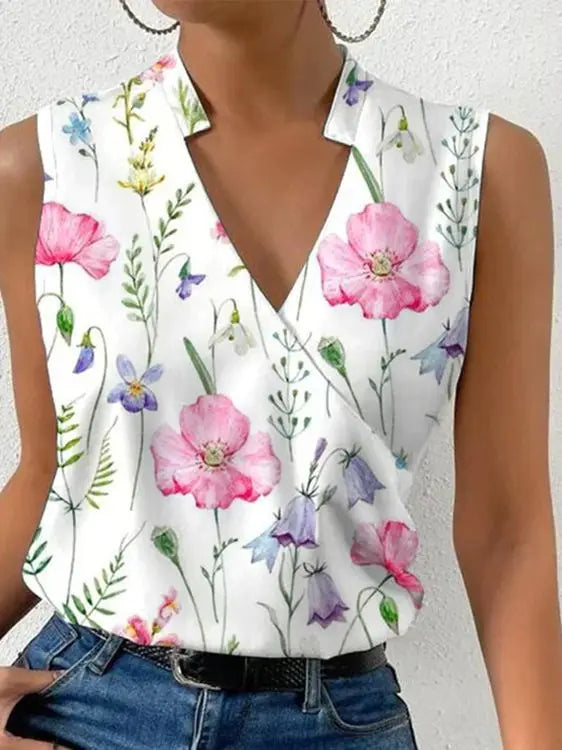 Harlow | Women's V Neck Sleeveless Wrap Front Office Blouse