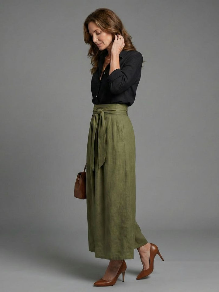 Marnie | Women's Black Shirt Olive Wide Leg Two Piece Set