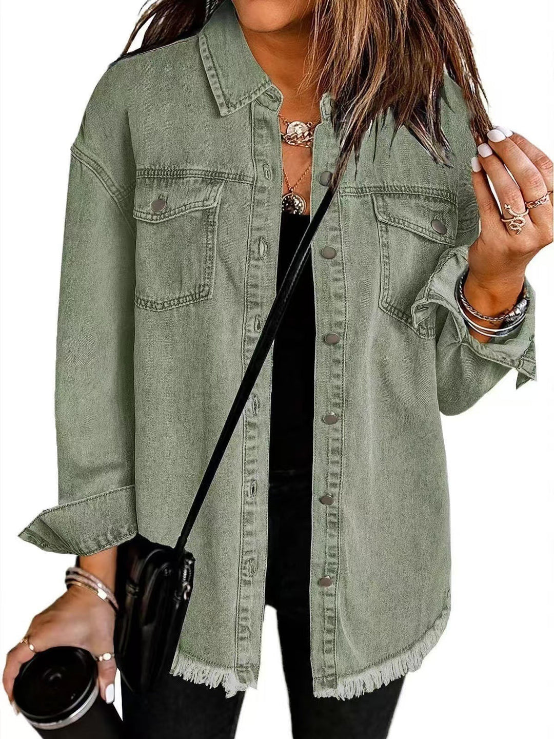 Women's Denim Shacket Button Down Jean Jacket Oversized Shirt