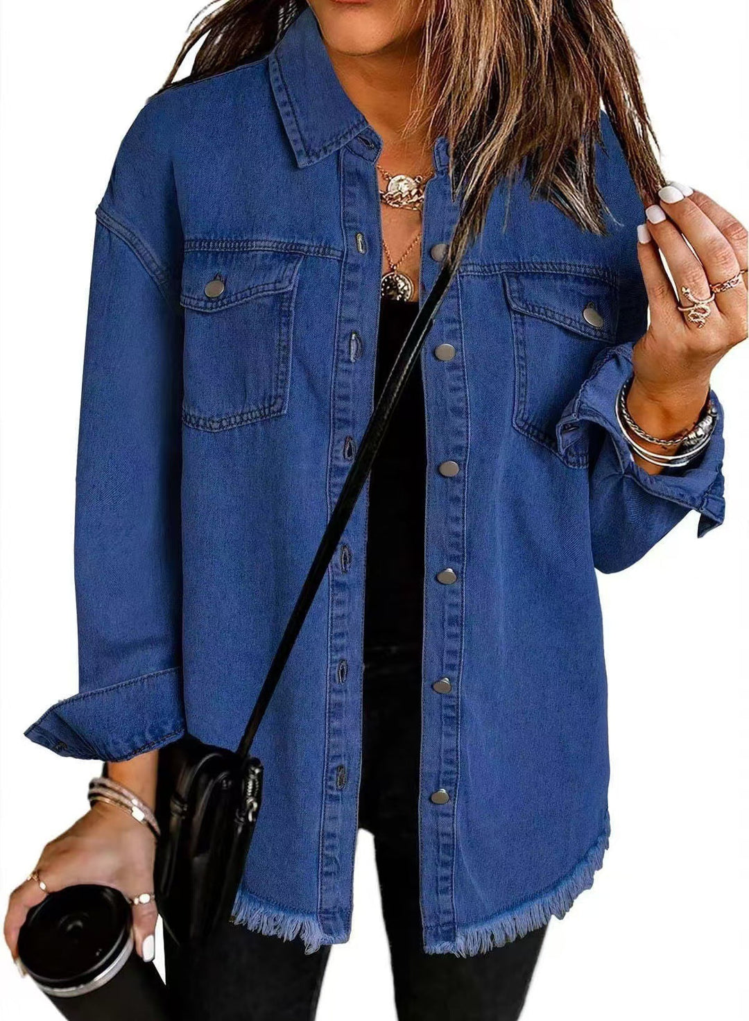 Women's Denim Shacket Button Down Jean Jacket Oversized Shirt