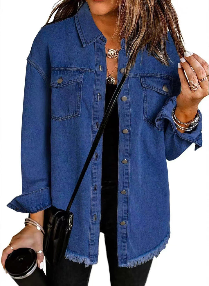 Women's Denim Shacket Button Down Jean Jacket Oversized Shirt