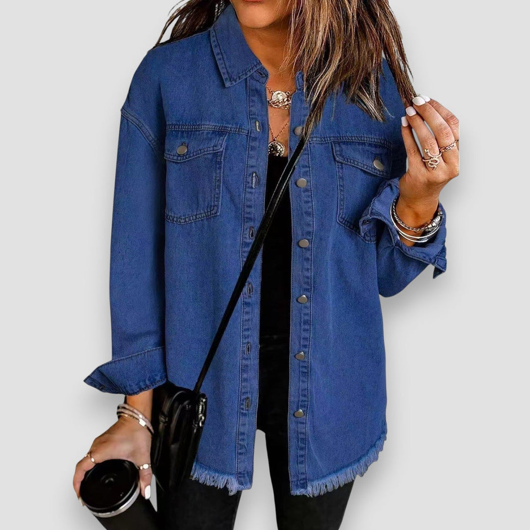 Women's Denim Shacket Button Down Jean Jacket Oversized Shirt