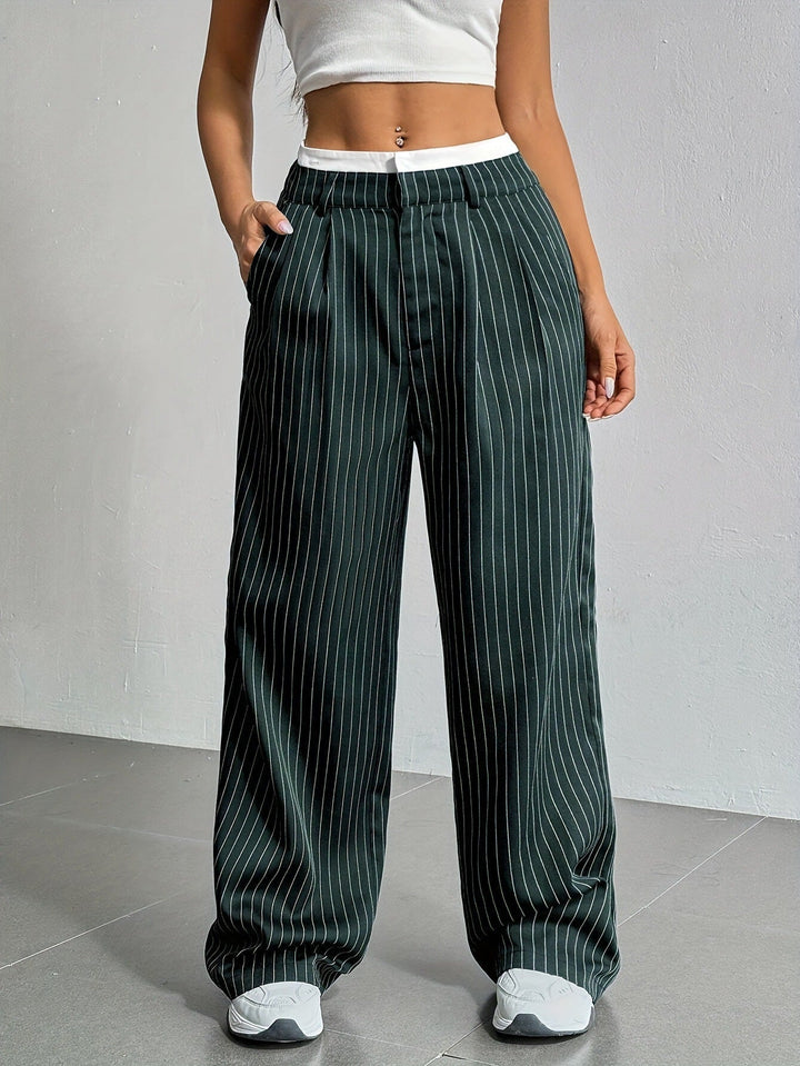 Stylish Stripe Wide Leg Pants for Women with Plus Size Flowy Casual Style