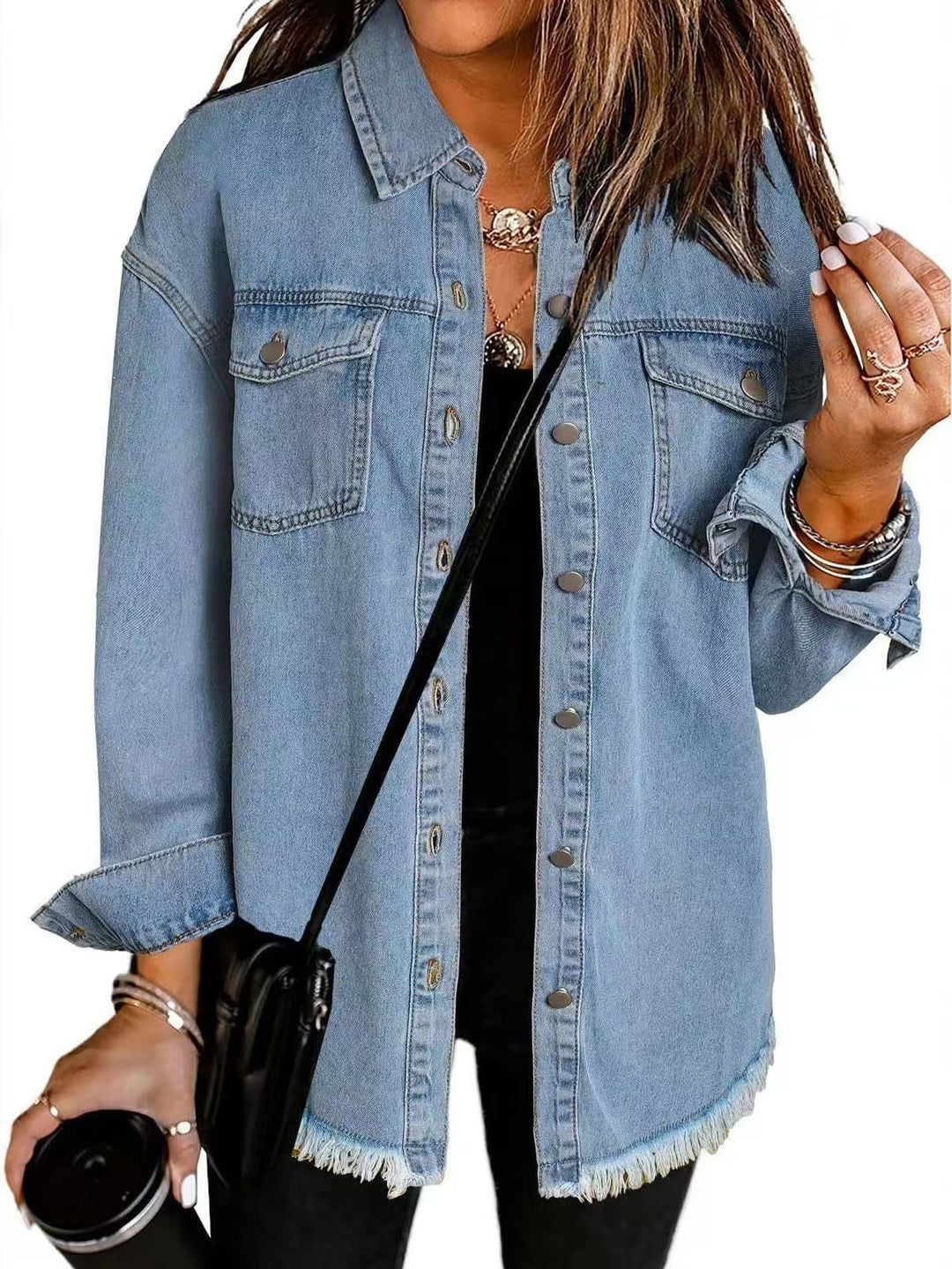 Women's Denim Shacket Button Down Jean Jacket Oversized Shirt