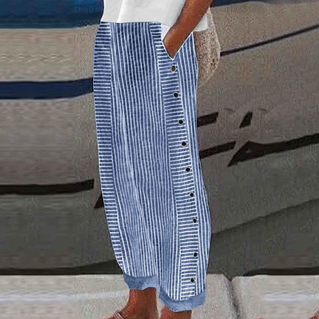 Sarah | Women's Striped Wide Leg Casual Linen Pants