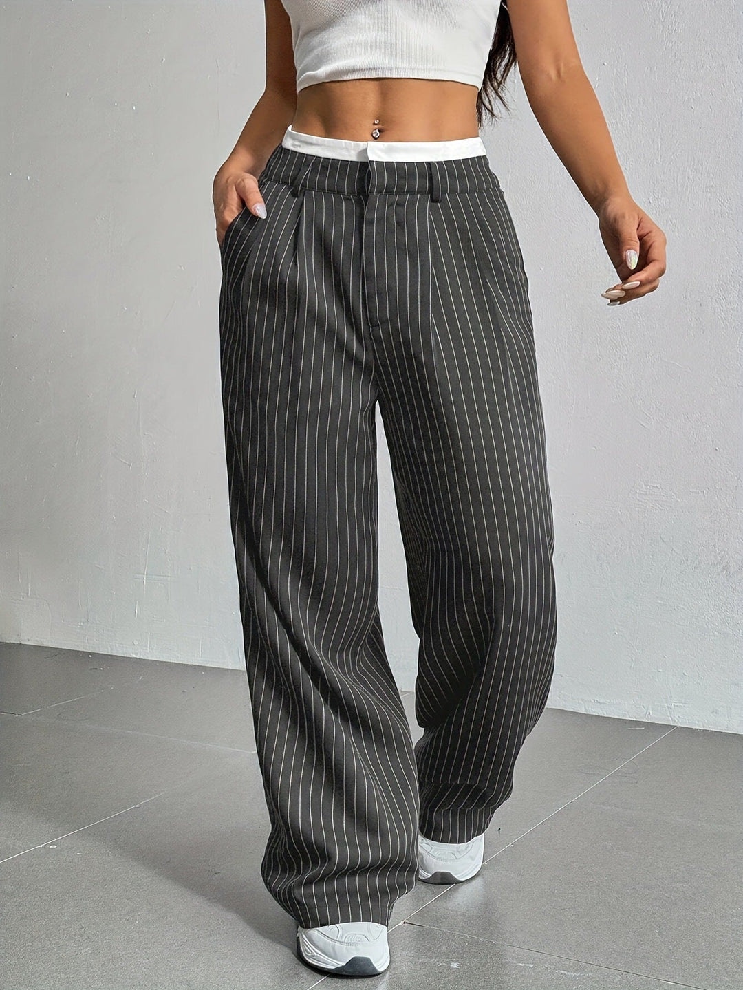Stylish Stripe Wide Leg Pants for Women with Plus Size Flowy Casual Style