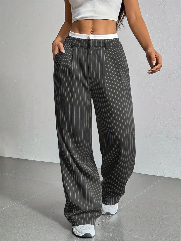 Stylish Stripe Wide Leg Pants for Women with Plus Size Flowy Casual Style