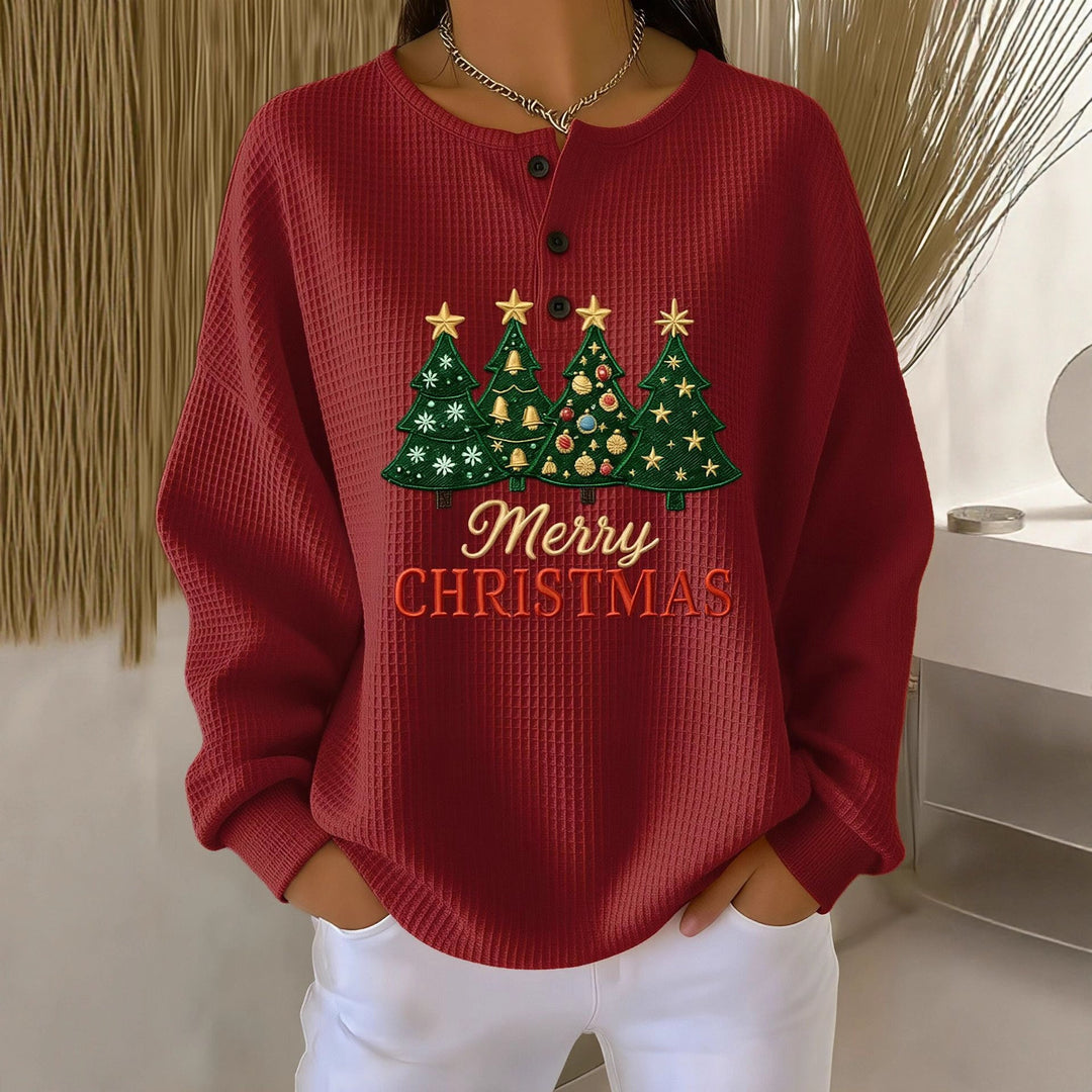 Radegund | Women Colorblock Waffle Henley Sweater