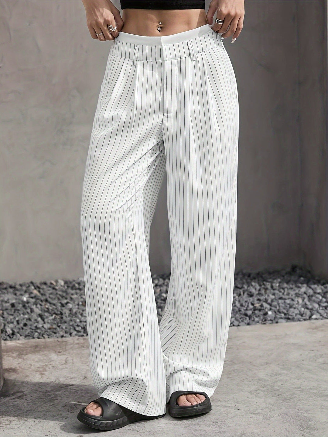 Stylish Stripe Wide Leg Pants for Women with Plus Size Flowy Casual Style