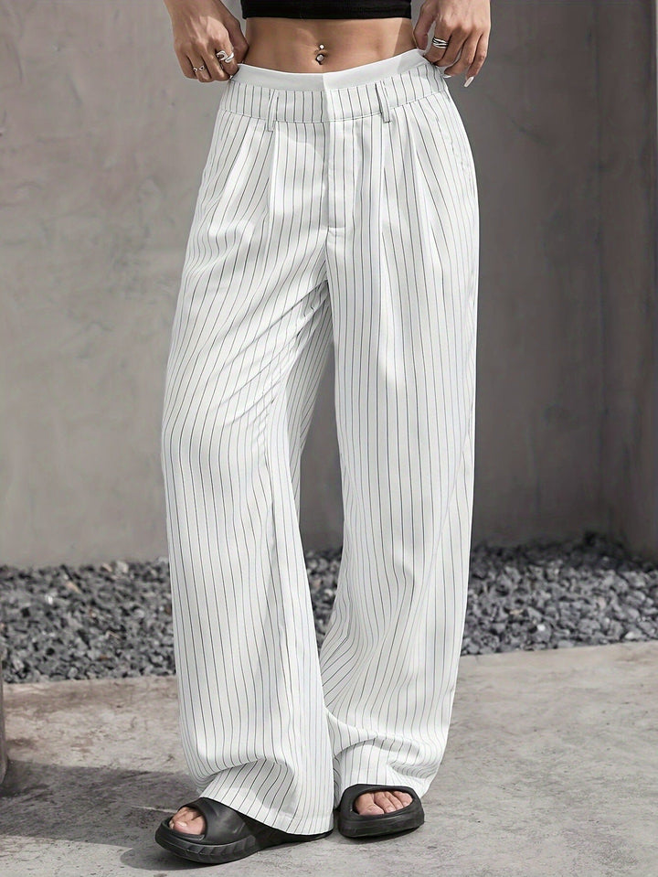 Stylish Stripe Wide Leg Pants for Women with Plus Size Flowy Casual Style