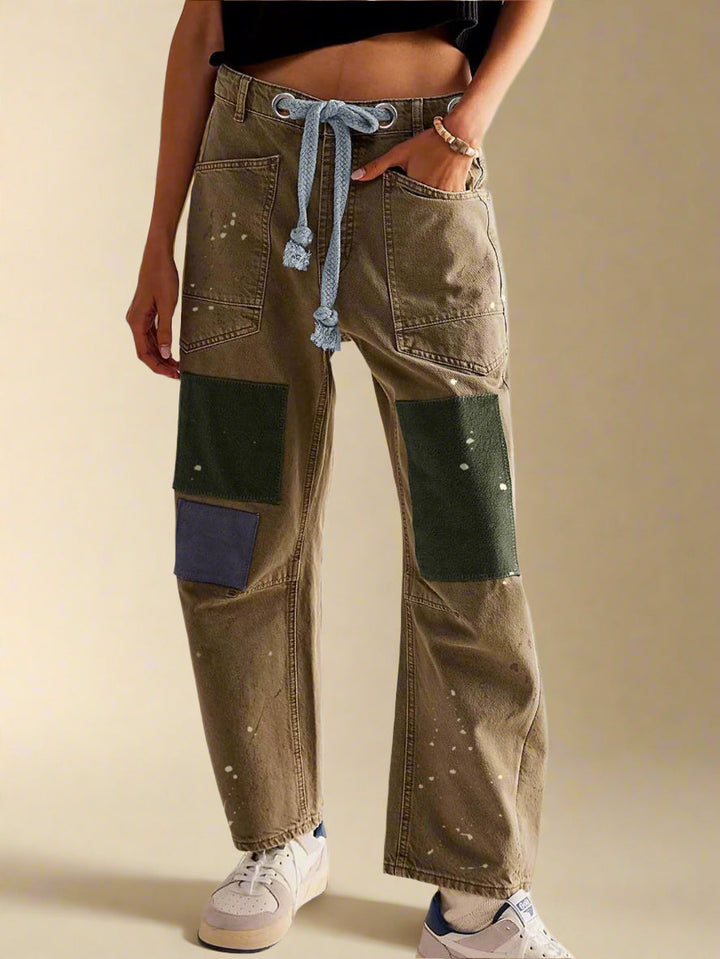 Felixa | Women Wide Leg Patchwork Drawstring Pants