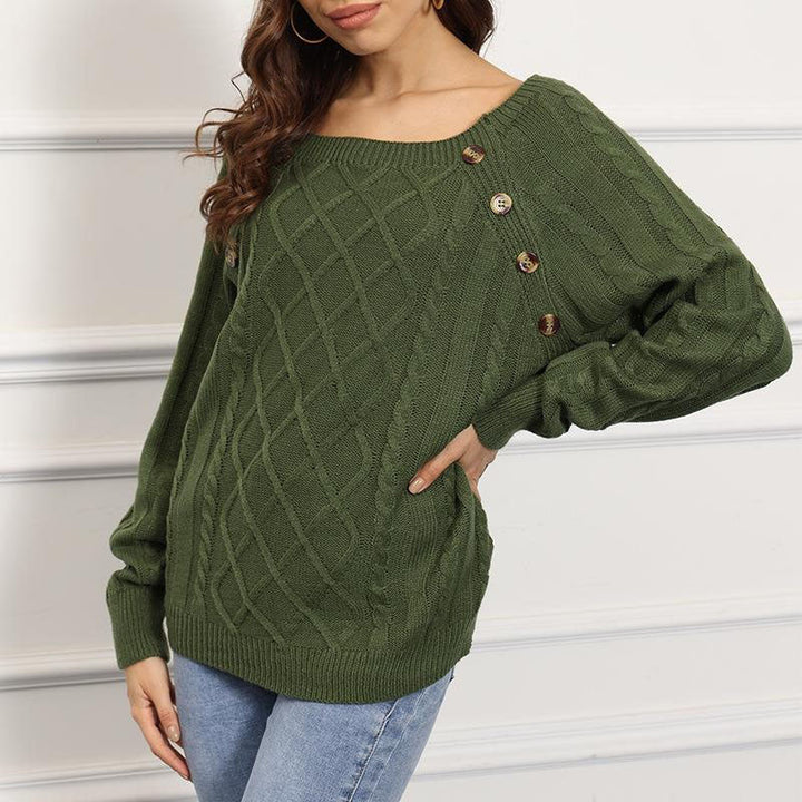 Alysia | Women Button Crew Cable Knit Pullover
