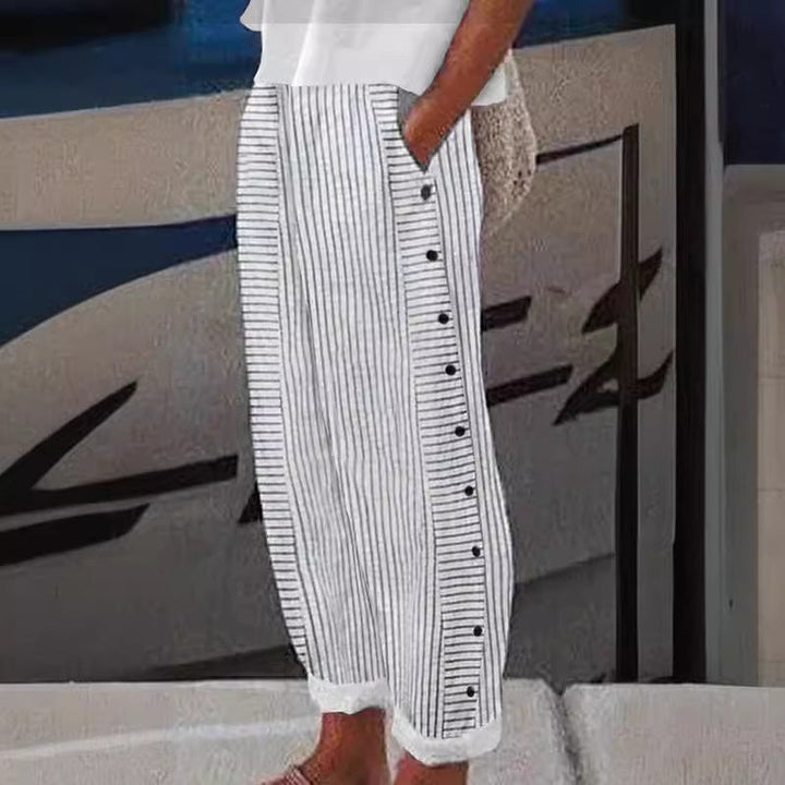Sarah | Women's Striped Wide Leg Casual Linen Pants
