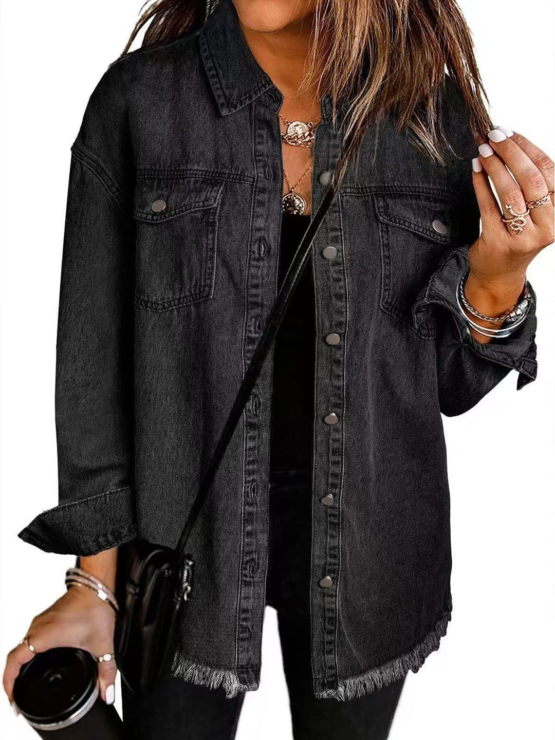 Women's Denim Shacket Button Down Jean Jacket Oversized Shirt