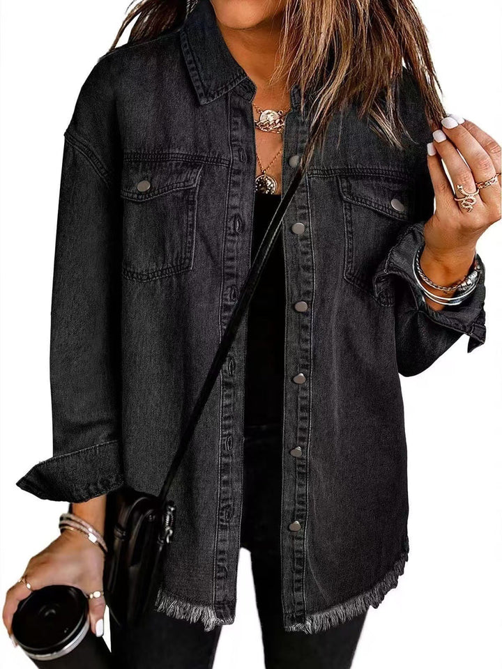 Women's Denim Shacket Button Down Jean Jacket Oversized Shirt