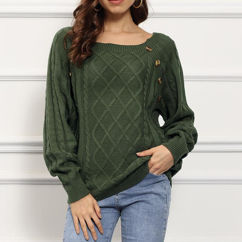 Alysia | Women Button Crew Cable Knit Pullover