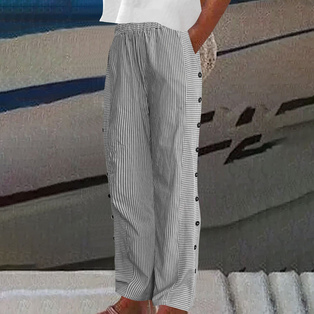 Sarah | Women's Striped Wide Leg Casual Linen Pants