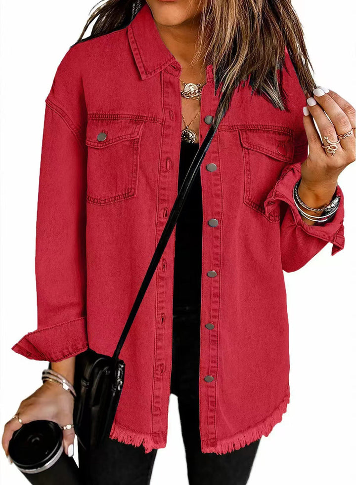 Women's Denim Shacket Button Down Jean Jacket Oversized Shirt