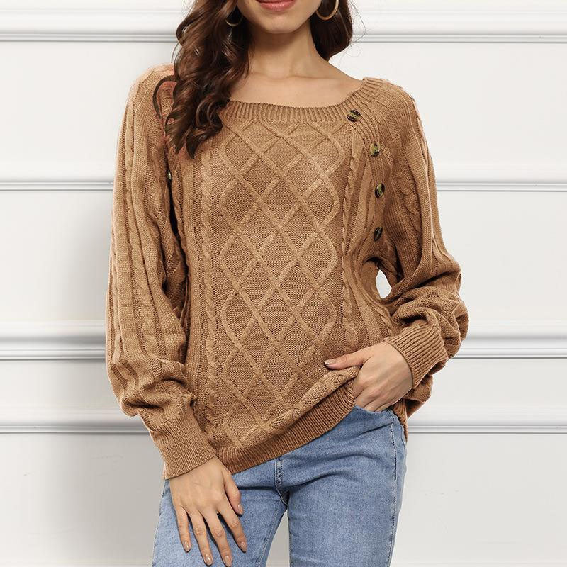 Alysia | Women Button Crew Cable Knit Pullover