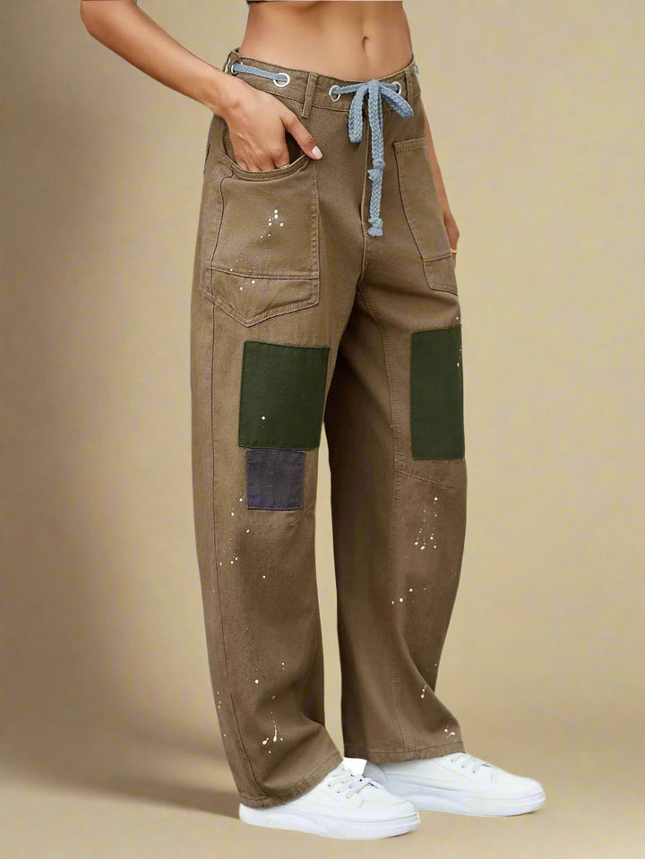 Felixa | Women Wide Leg Patchwork Drawstring Pants