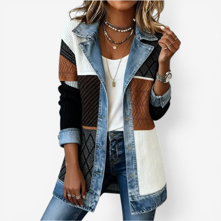 Colorblock Ribbed Denim Trim Jacket