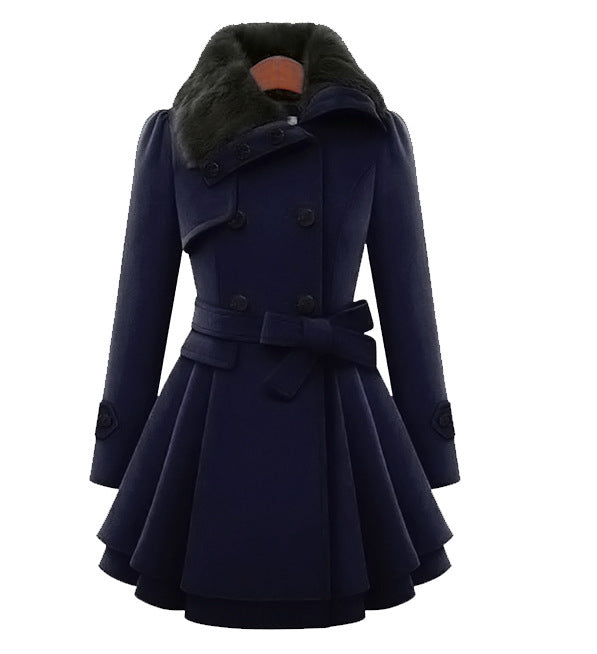 Zosime | Women Belted Fur Collar Coat