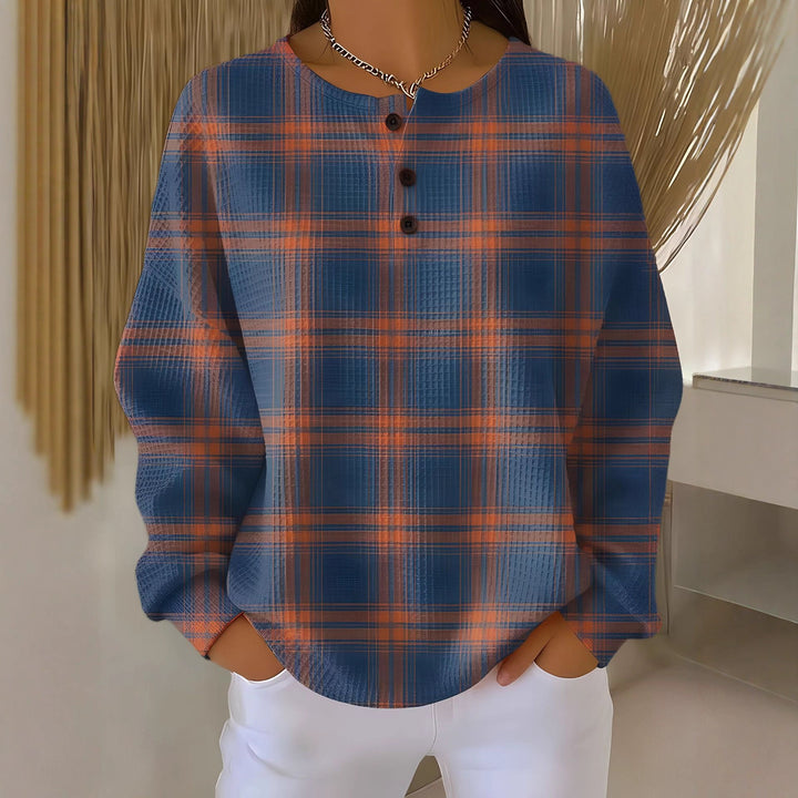 Radegund | Women Colorblock Waffle Henley Sweater