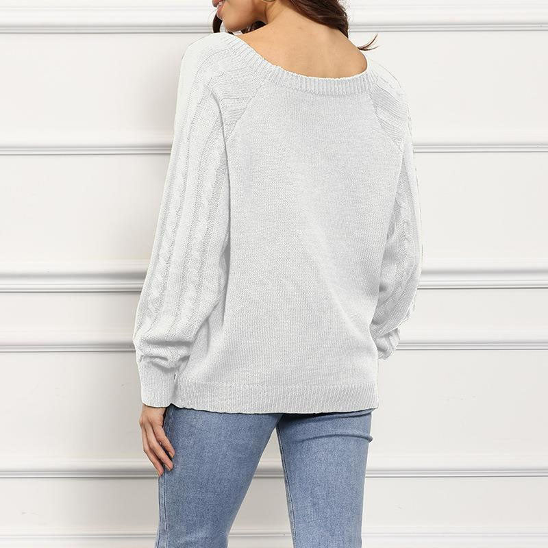 Alysia | Women Button Crew Cable Knit Pullover