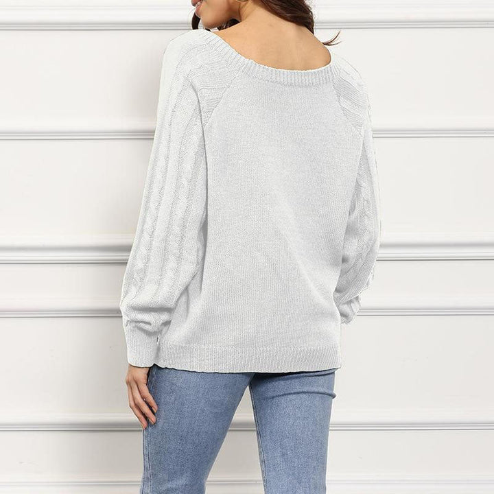 Alysia | Women Button Crew Cable Knit Pullover