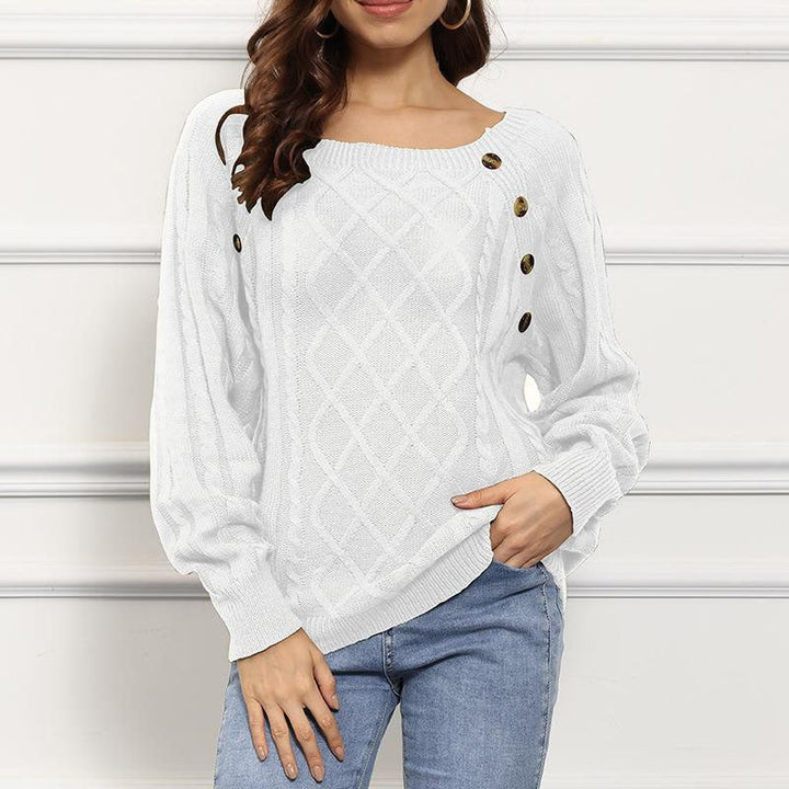 Alysia | Women Button Crew Cable Knit Pullover