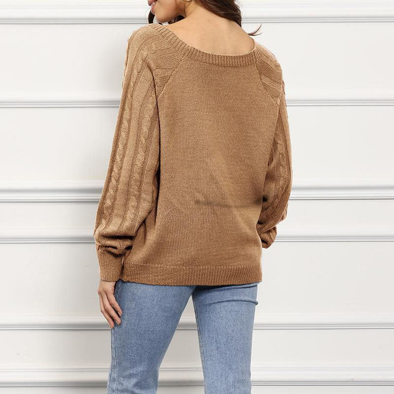 Alysia | Women Button Crew Cable Knit Pullover