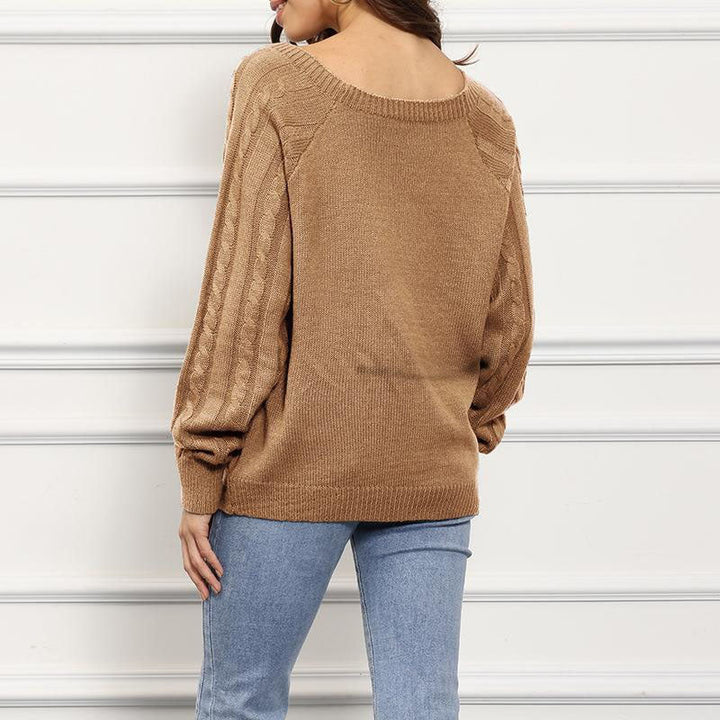 Alysia | Women Button Crew Cable Knit Pullover