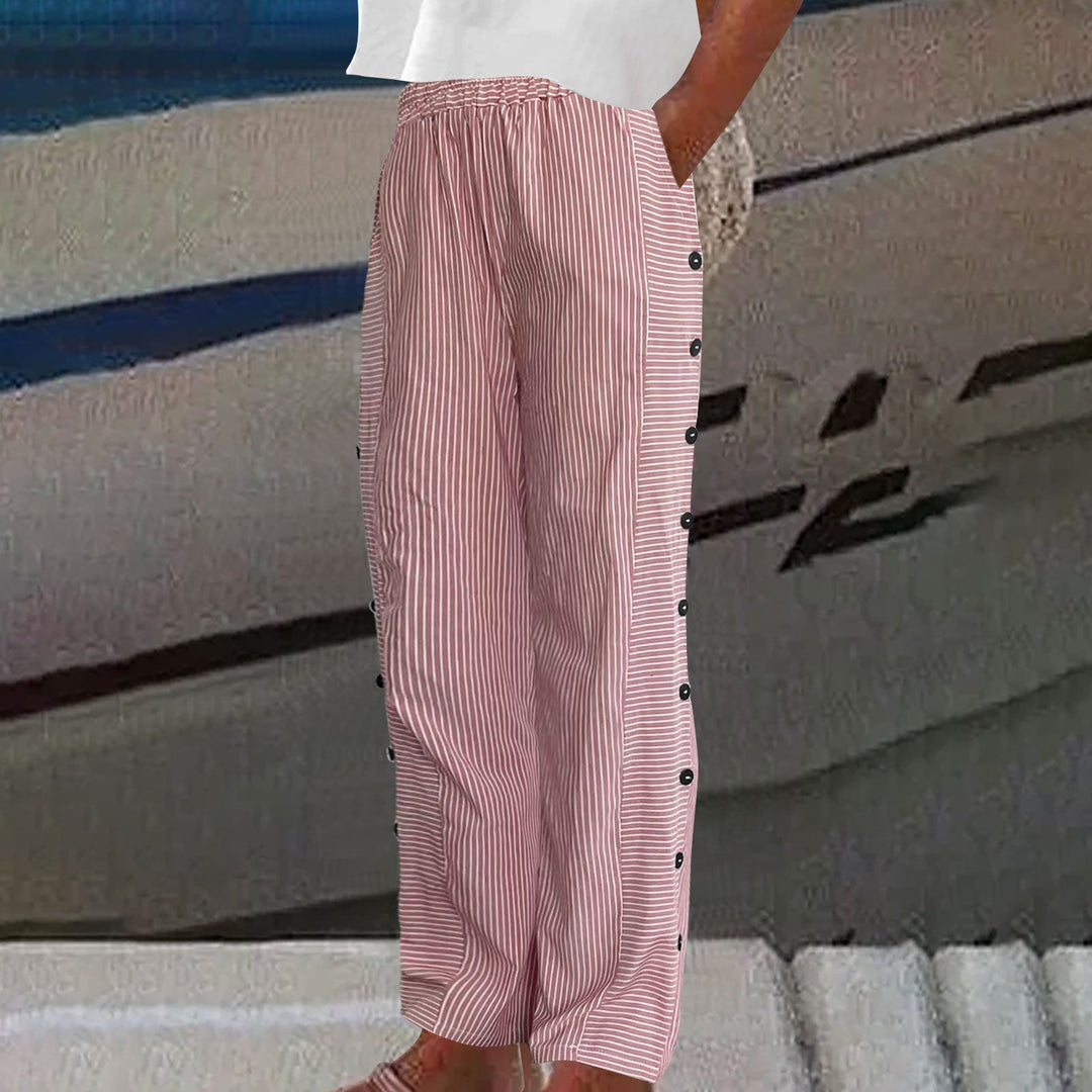 Sarah | Women's Striped Wide Leg Casual Linen Pants