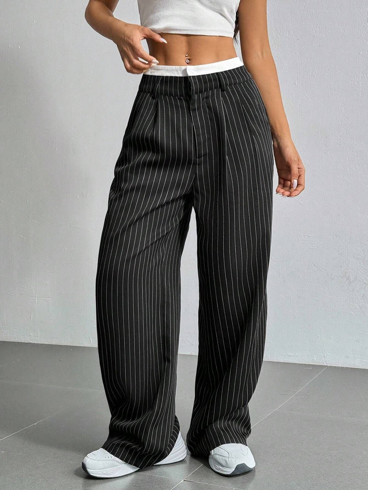 Stylish Stripe Wide Leg Pants for Women with Plus Size Flowy Casual Style