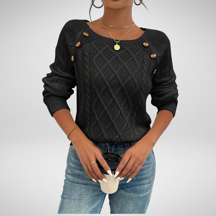 Beatriz | Women Button Shoulder Cable Knit Sweater