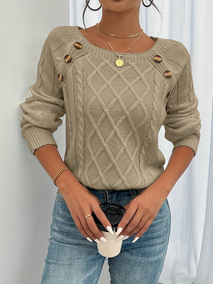Beatriz | Women Button Shoulder Cable Knit Sweater