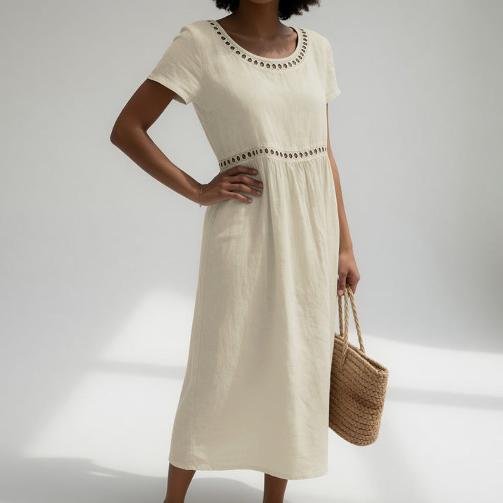 Maxi Dress Eyelet Scoop Neck Pocket