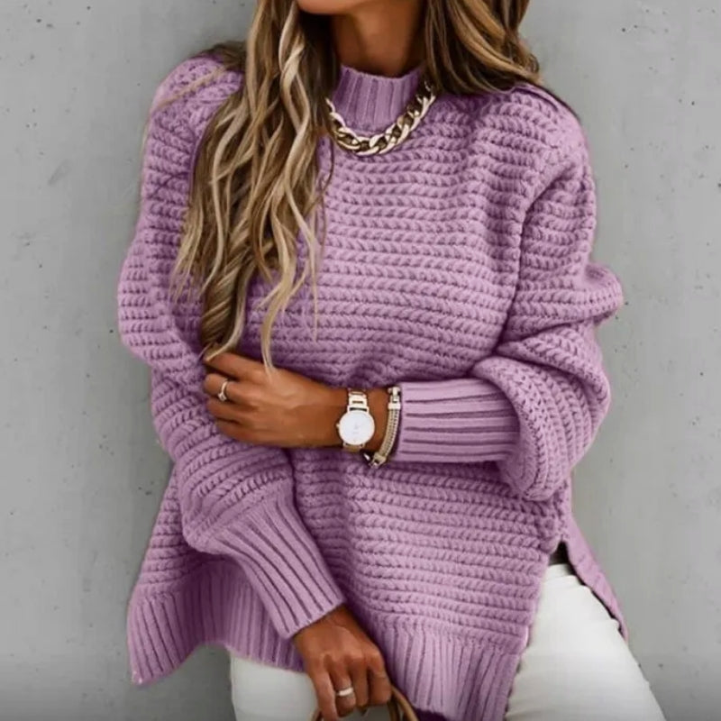 Blakely | Women's Chunky Knit Funnel Neck Drop Shoulder Sweater