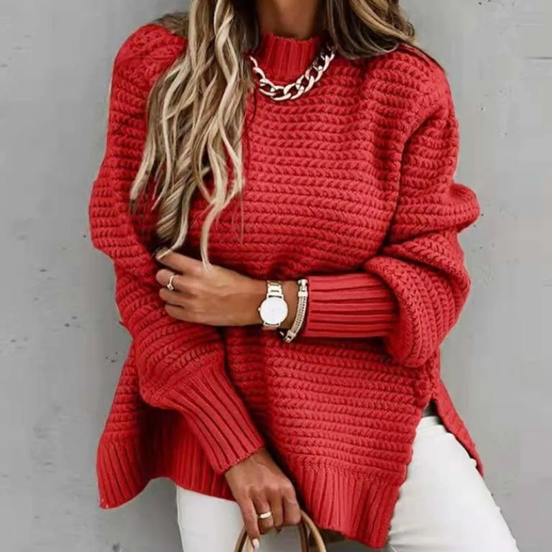 Blakely | Women's Chunky Knit Funnel Neck Drop Shoulder Sweater