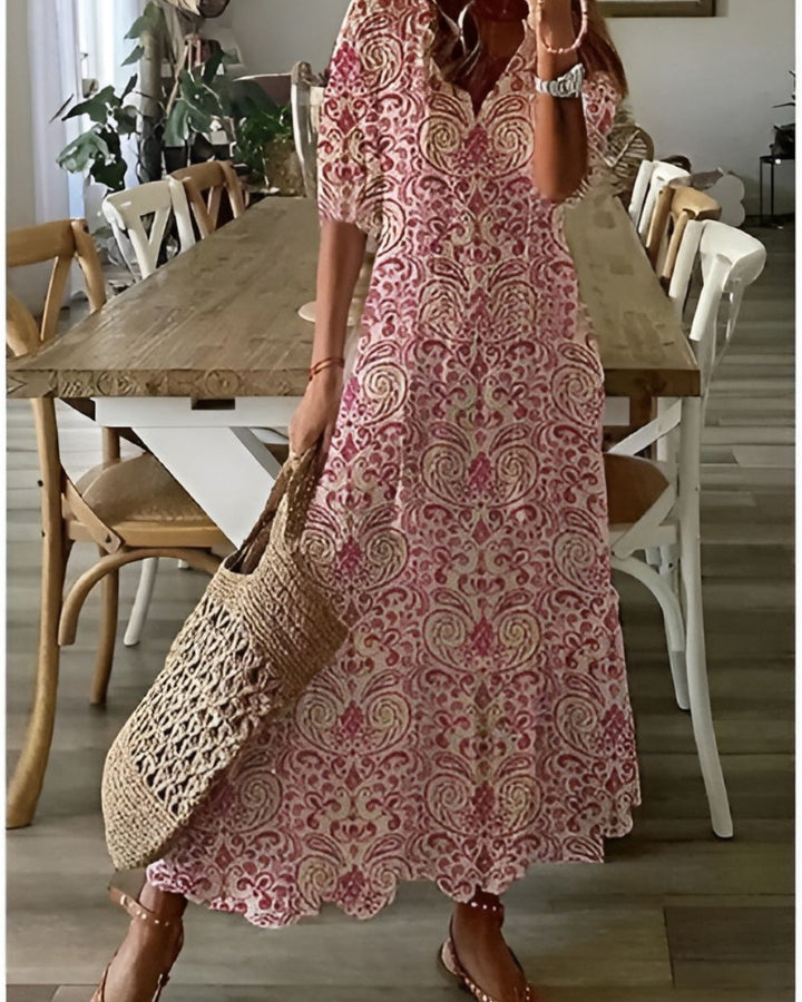 Queenie | Women's Ikat Tassel Tie Fall Brunch Dress