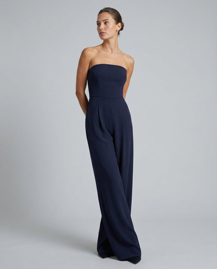 Blue Jumpsuit Strapless Wide Leg