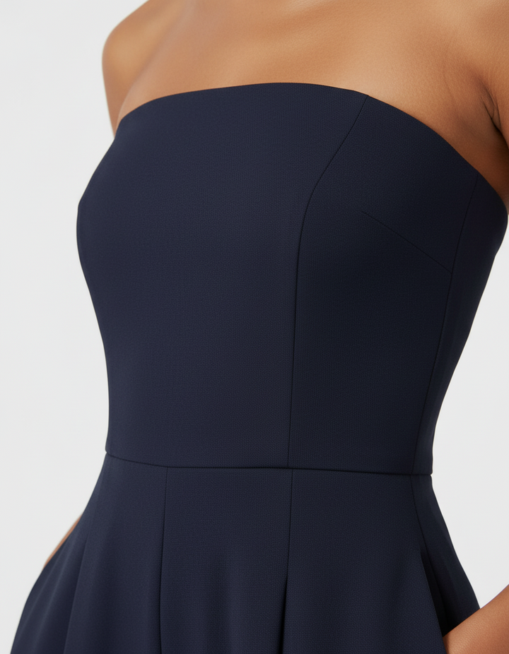 Blue Jumpsuit Strapless Wide Leg