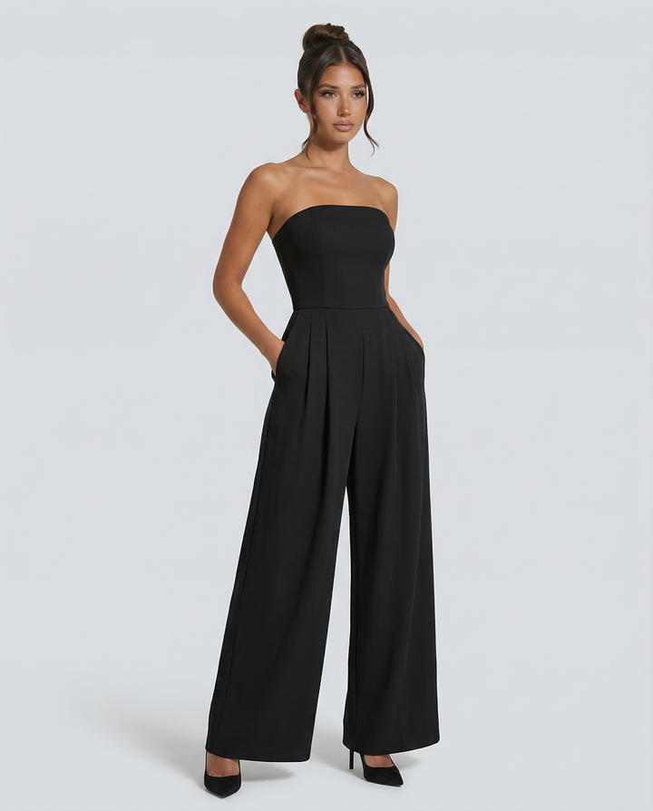 Blue Jumpsuit Strapless Wide Leg