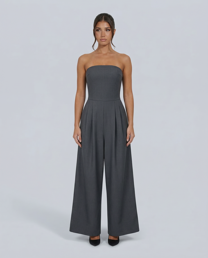 Blue Jumpsuit Strapless Wide Leg